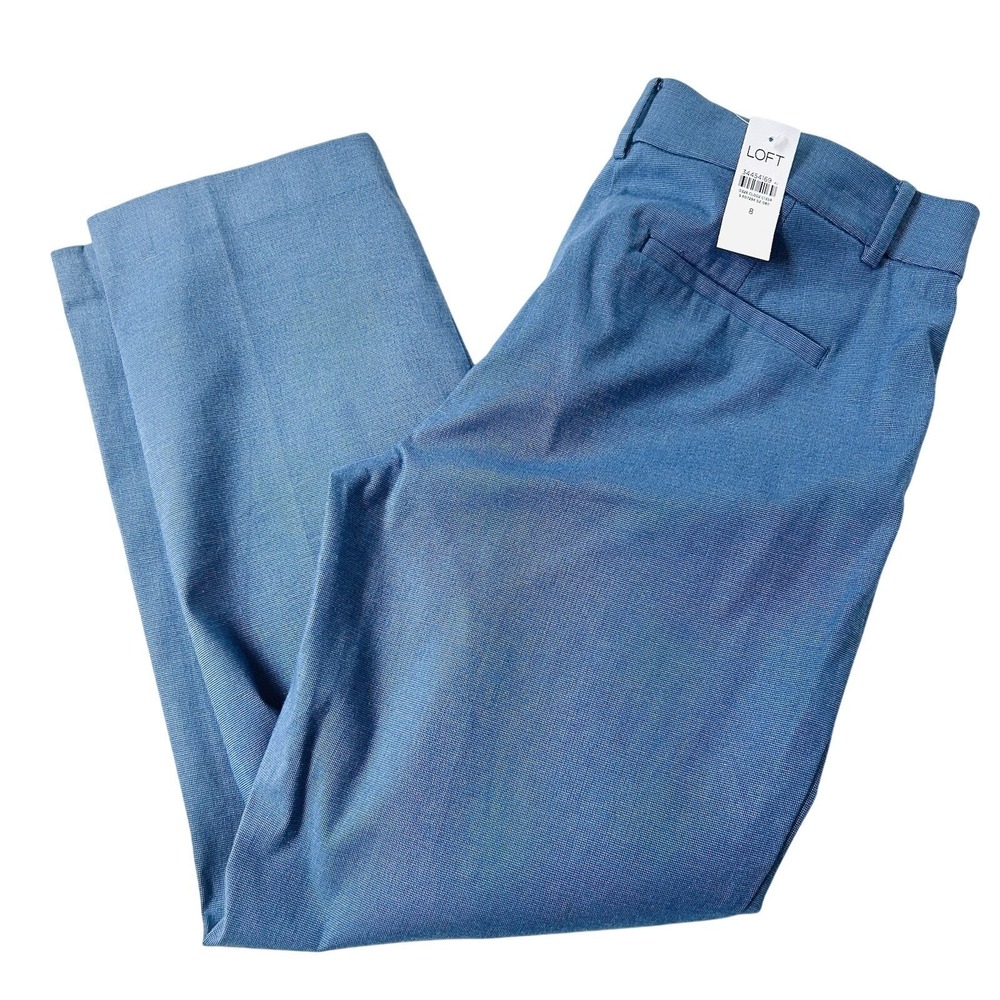 NWT Ann Taylor LOFT Riviera Slim Pants Sz 8 Blue Crop Stretch Office Dressy - Picture 3 of 12